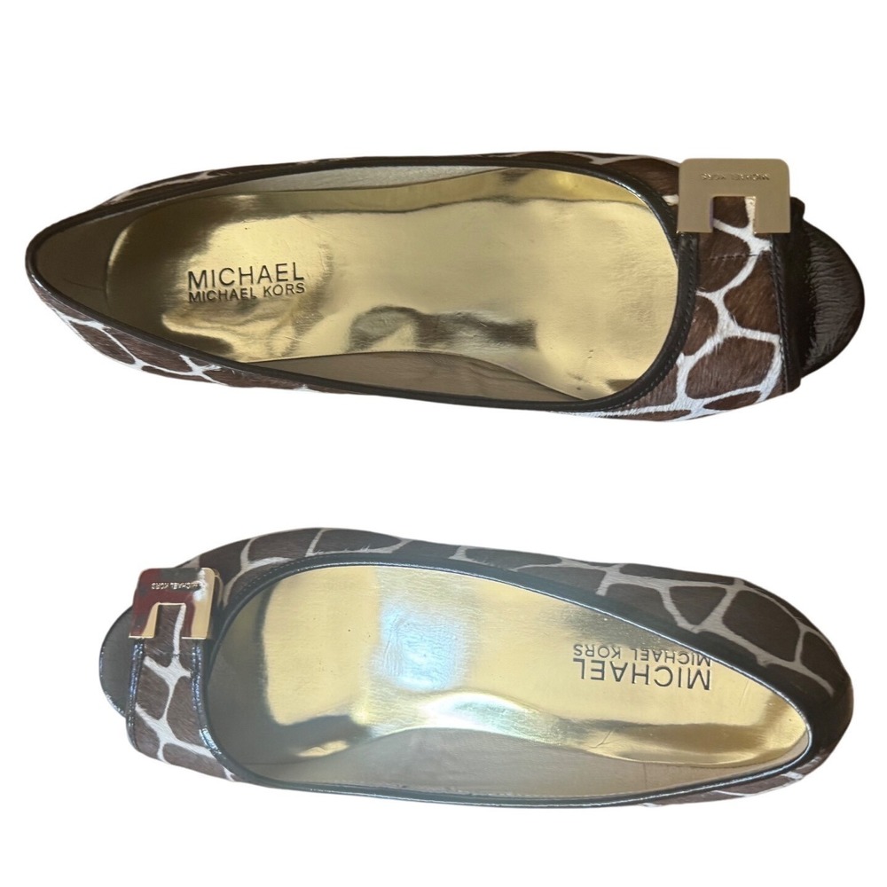 Michael Kors Beverly Demi Wedge Cow Hair Shoes Giraffe Print Gold-tone plate 9M - Picture 5 of 10
